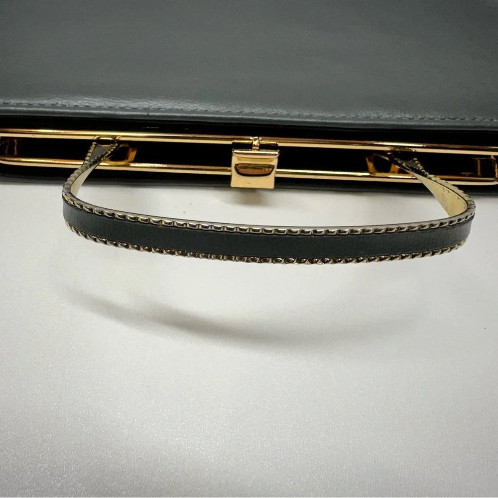 Vintage Ande Grey Faux Leather Gold Accent Evening Clutch Purse Retro Handle